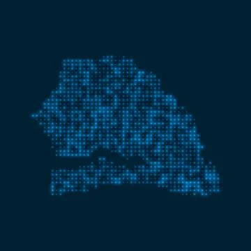 Senegal dotted glowing map. Shape of the country with blue bright bulbs. Ve.. Stock Illustration