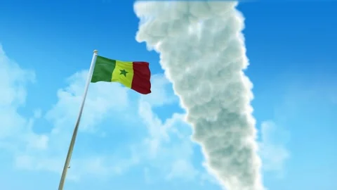 Senegal Flag 3D Render Animation on Pole with Fighter Jets Smoke Trails in B Video stock 333232431