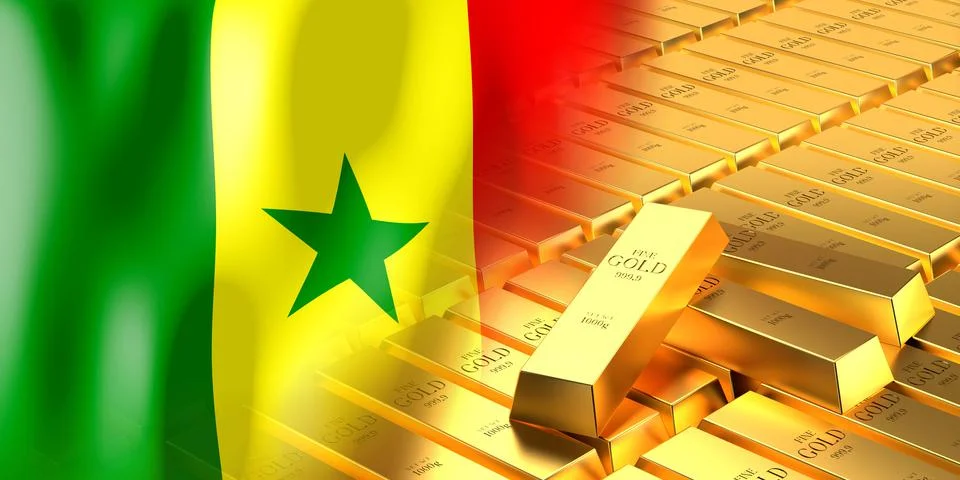 Senegal flag and gold ingots - 3D illustration Stock Illustration
