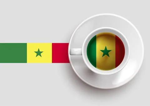 Senegal flag with coffee on top view Stock Illustration
