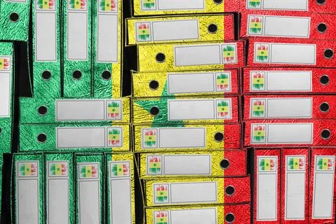 Senegal Flag Colors Folder Stack, Bureaucracy and Government Administration Foto stock