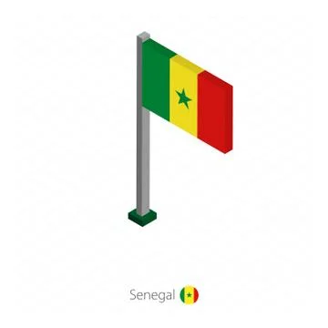 Senegal Flag on Flagpole in Isometric dimension. Stock Illustration