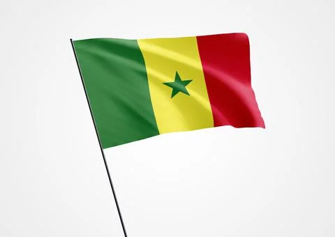 Senegal flag flying high in the white isolated background Stock Illustration