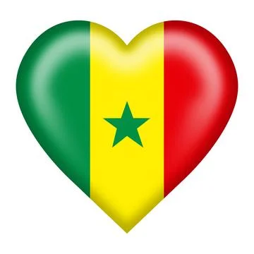 Senegal flag heart button with clipping path 3d illustration Stock Illustration