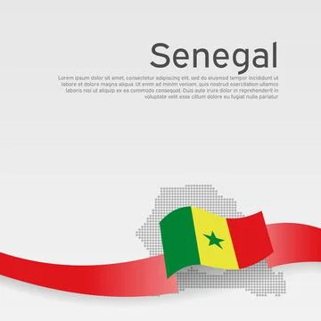 Senegal flag, mosaic map on white background. Wavy ribbon with the senegal flag Stock Illustration
