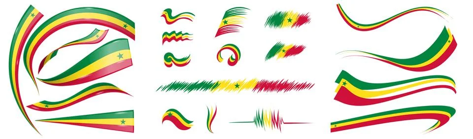 Senegal flag set elements, vector illustration on a white background Stock Illustration