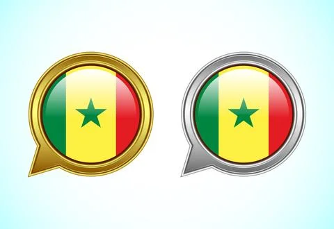 Senegal flag speech bubble. Speaking flag icon in gold and silver color Illustrazione stock
