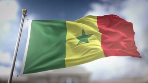 Senegal Flag Waving Slow Motion 3D Rendering Blue Sky Background - Seamless.. Stock Footage 75511885