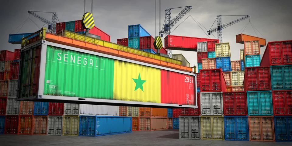 Senegal - freight container in cargo terminal - 3D illustration Stock Illustration