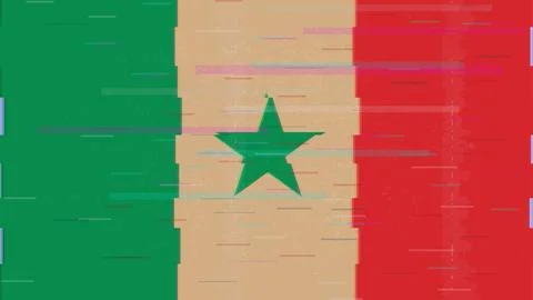 Senegal Glitch Flag Vector - RGB Split Digital Video Frame Design Stock Illustration