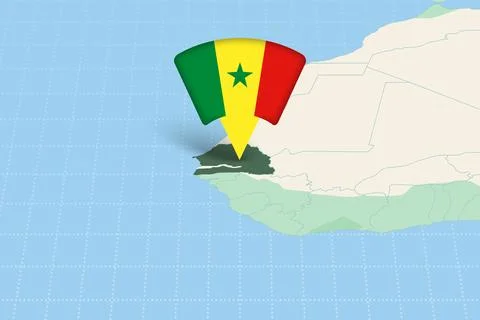 Senegal Location Highlighted on African Map with Flag Icon. 库存插图