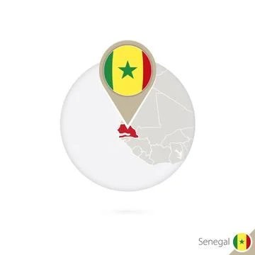 Senegal map and flag in circle. Map of Senegal, Senegal flag pin. Map of Se.. Stock Illustration