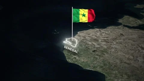 Senegal Map Animation, Waving Senegal National Flag, Glowing Border on World Map Stock Footage 333990690