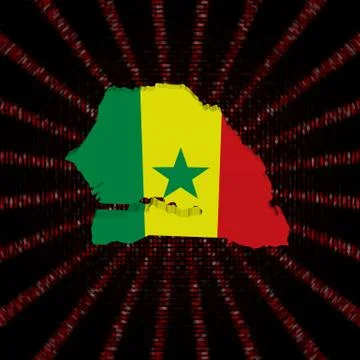 Senegal map flag on red hex code burst illustration 库存插图