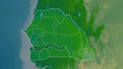 Senegal map - glide. Regions. Physical. | Stock Video | Pond5