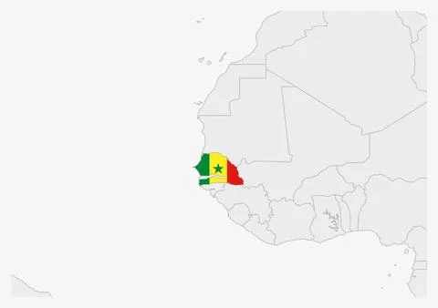 Senegal map highlighted in Senegal flag colors Stock Illustration