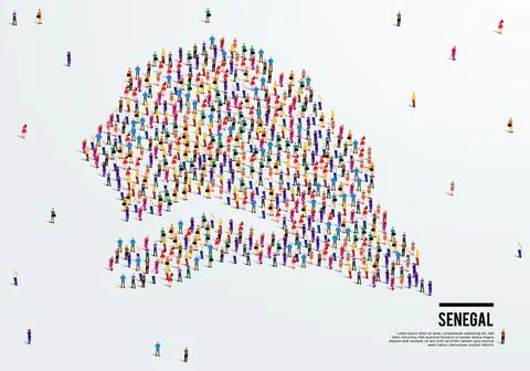 Senegal Map. Large group of people form to create a shape of Senegal Map. Stock Illustration