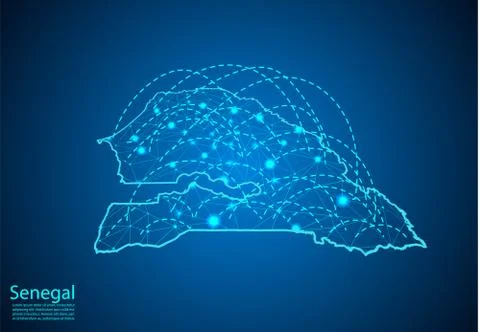 Senegal map with nodes linked by lines. concept of global communication and b Stock Illustration