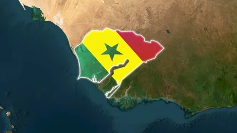Senegal map is overlaid with flag national colors of the flag Stockbeeldmateriaal 344572827