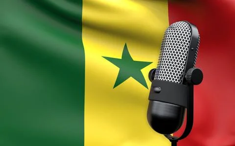 Senegal national flag with microphone composition of voice of truth debate in Stock Illustration
