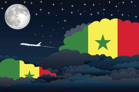 Senegal Night Clouds Airplane Vector Illustration Stock Illustration