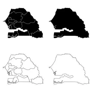 Senegal Outline and Solid Fill Map Set. 스톡 일러스트
