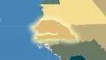 Senegal outlined and glowed. Neighbourhood. Administrative 4k or 4k+ Resolution