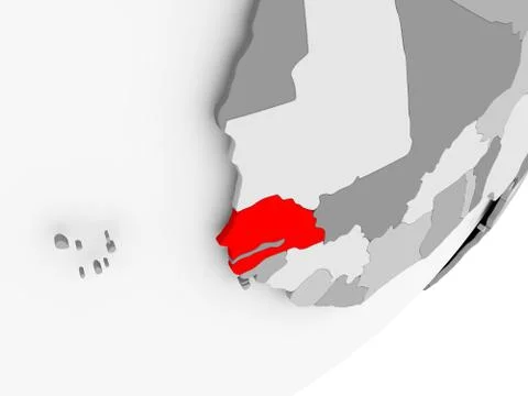 Senegal in red on grey map Stock Illustration