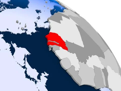 Senegal in red on map Illustrazione stock