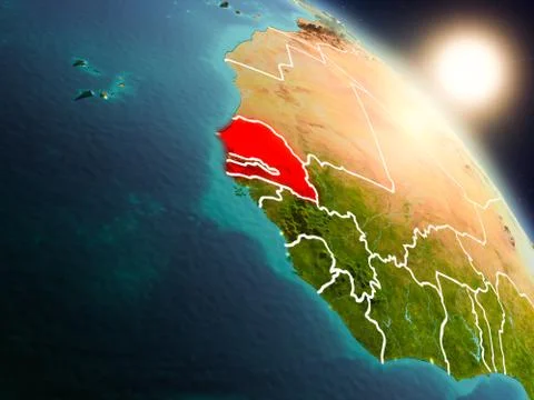 Senegal from space during sunrise Stock Illustration