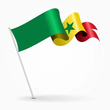 Senegalese pin wavy flag. Vector illustration Stock Illustration