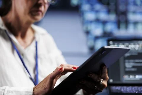 Senescent developer writing server code Stock Photos