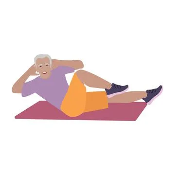 Senior active man doing abs exercise workout. Stock Illustration