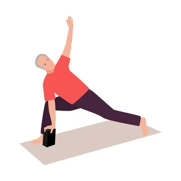 Senior active man doing yoga Triangle pose Stock Illustration
