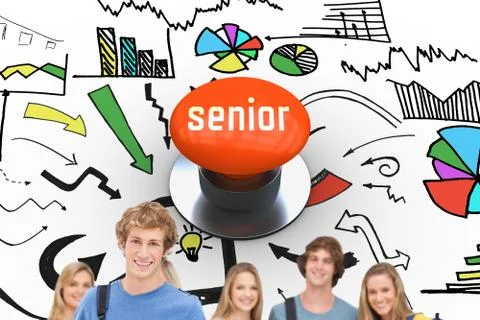 Senior against orange push button Stock Photos