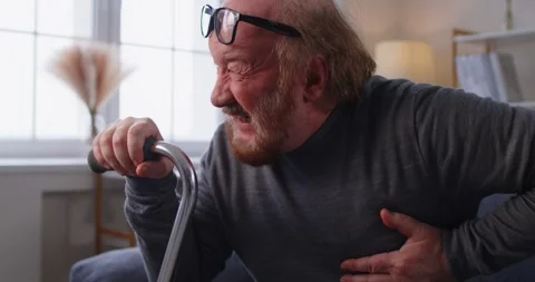 Senior aged old man chest holding having heart attack feels unwell, suffering Stock Footage 307672080