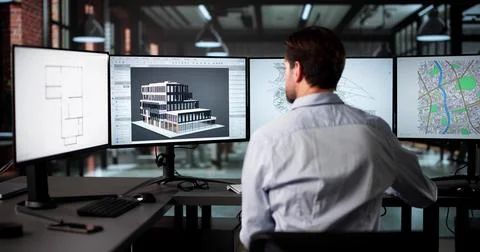 Senior Architect Developing 3D Design Concept Using Digital Technology 库存照片