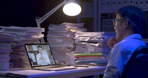Senior asian man using laptop video conference, online meeting with coworker. Stock Footage 139822164