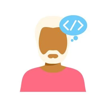 Senior bearded man thinking about coding development 库存插图