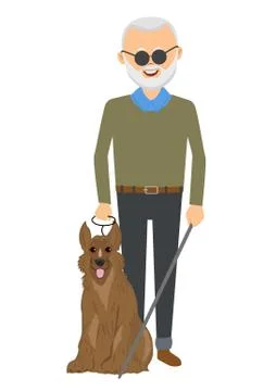 Senior blind man standing with guide dog Stock Illustration