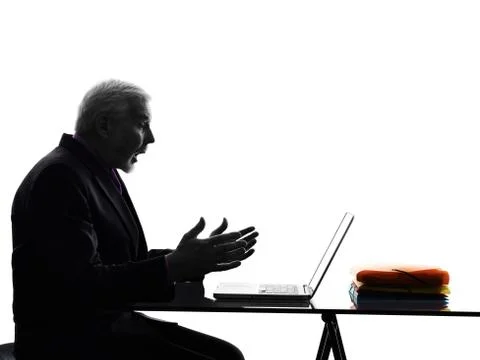 Senior business man computing surprised silhouette Fotos Stock