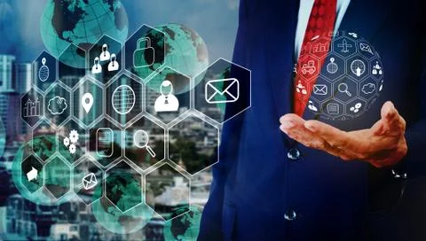Senior businessman handel programing control on hand, Mobile technology conce Stock Photos