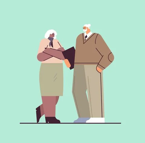 Senior businesspeople discussing during meeting mix race business man woman Stock Illustration
