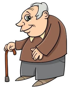 Senior with cane cartoon Stock Illustration