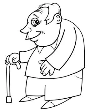 Senior with cane for coloring Stock Illustration