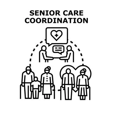Senior care coordination planning for elderly people health Stock Illustration