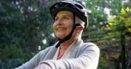 Senior Carefree Relaxed Elderly Woman Cycling And Enjoying Retirement Lifestyle Stock Footage