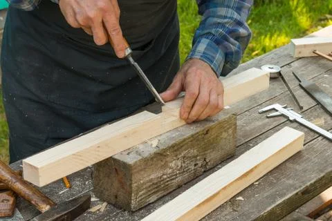 Senior carpenter hands Stock Photos