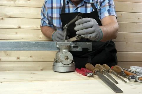 Senior carpenter working in his workshop Stock Photos