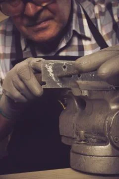 Senior carpenter working in his workshop Stock Photos
